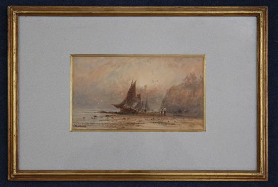 George Weatherill (1810-1890) Fishing boats at low tide, 4.25 x 7.5in.